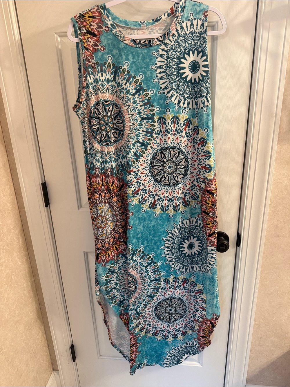 Sleeveless Turquoise Medallion Print Maxi Dress